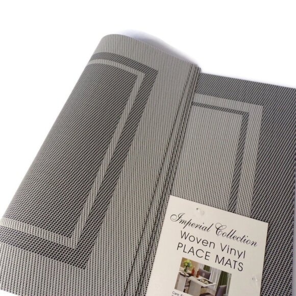Imperial Collection Woven Vinyl Placemats Set of 4 Gray Black 0369 - Picture 3 of 5